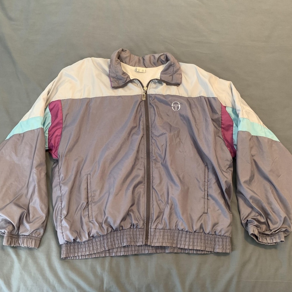 Vintage Sergio Tacchini Jacket Mens 40‎ Gray Colorblock Tennis Windbreaker 90s